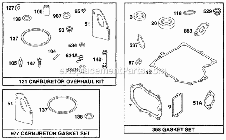 Gasket Sets Diagram and Parts List for 254702-0103-01  Briggs and Stratton Engine
